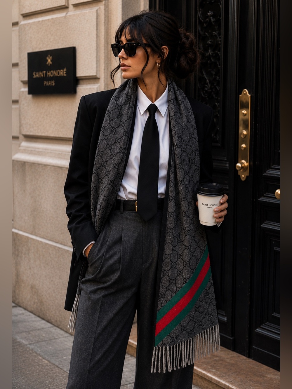 Gucci Nikky GG Wool Scarf Charcoal Grey Made in Italy - NWT